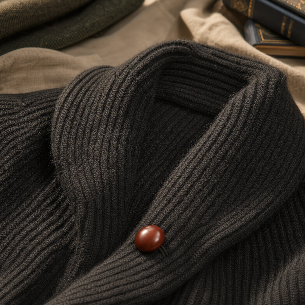 The Belgrave Shawl Collar Cardigan — detail