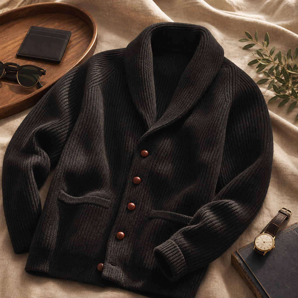 The Belgrave Shawl Collar Cardigan — lifestyle