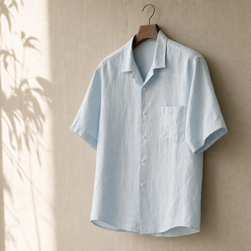 The Portofino Camp Collar Linen Shirt Pale Blue — alt